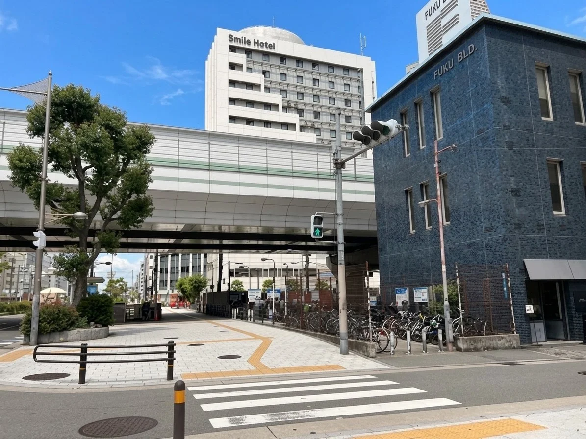 大通りを西方向へ